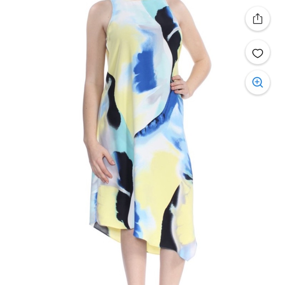 Alfani Asymmetrical Dress in Blue and Yellow. Size 12